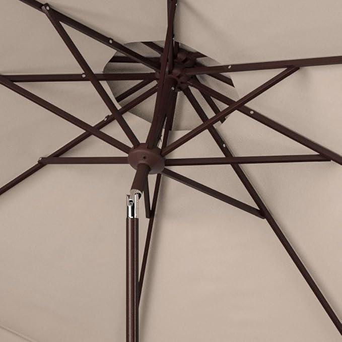 SAFAVIEH 9ft Outdoor Patio Umbrella, Double Top, Valance, Beige & White Trim, Double Top, Auto Crank Tilt, UV Resistant for Deck, Backyard, Poolside (PAT8206C)