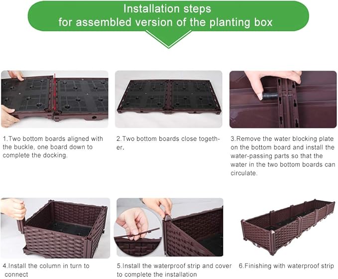 BAOYOUNI L-Shaped Planter Box Corner Raised Garden Bed Kit Vegetables Herbs Flowers Succulents Plastic Gardening Grow Container for Indoor Balcony Outdoor Patio, Brown