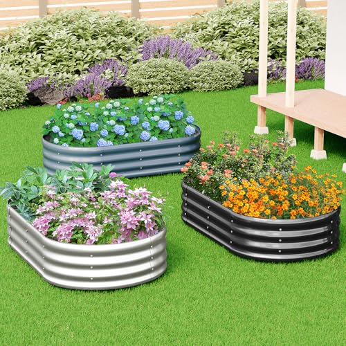 2 Pack Galvanized Raised Garden Bed Metal Oval Raised Garden Beds Outdoor Planter Box for Vegetables (6x3x1FT(2PCS) / Galvanized)