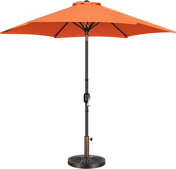 Yaheetech 9FT Patio Umbrella Outdoor with Heavy Duty Base Included,Table Umbrella with Push Button Tilt and Crank, UV Protection Waterproof for Yard/Outdoor/Wedding Parties and Events - Orange