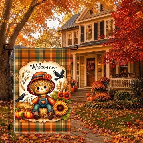 Fall Thanksgiving 12x18 Inch Garden Flag Scarecrow Pumpkin Decor (Scarecrow)