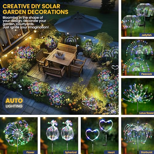 2 Pack Solar Firework Lights Outdoor (2 PACK 120 LEDS / Multicolor)