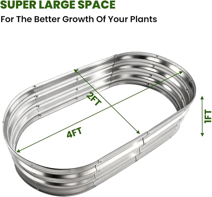 Raised Garden Bed, Outdoor Galvanized Planter Boxes, Oval Large Metal Raised Garden Beds for Vegetables 4×2×1ft,4pack