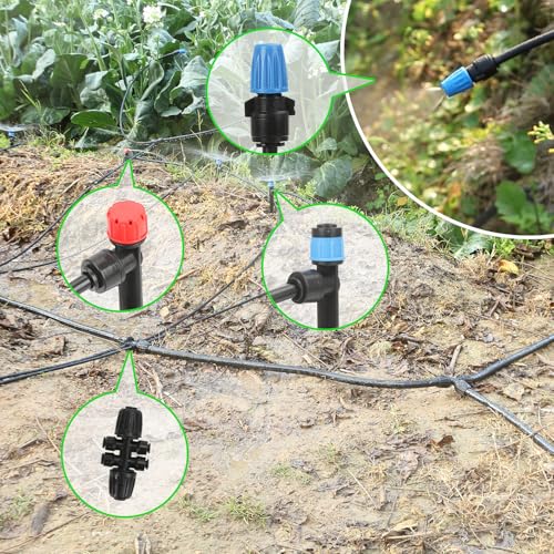 184FT Drip Irrigation System Kit (177FT (46FT 1/2 Inch+131FT 1/4 Inch）)