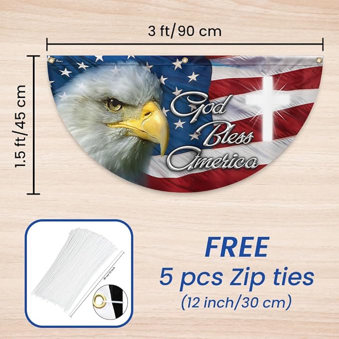 Patriotic Eagle God Bless America Non-Pleated Fan Flag MLN2625FL, 1.5x3 ft, 4 Pack