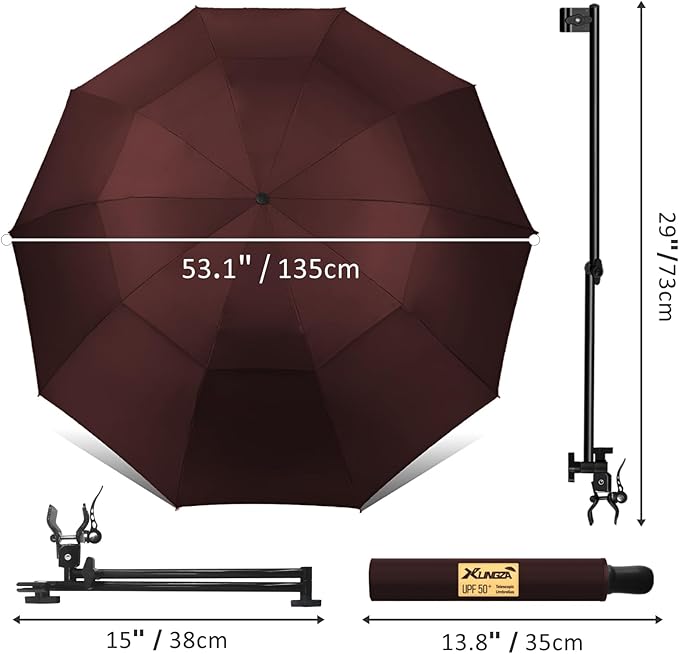 UPF 50+ Beach Umbrella with Adjustable Universal Clamp