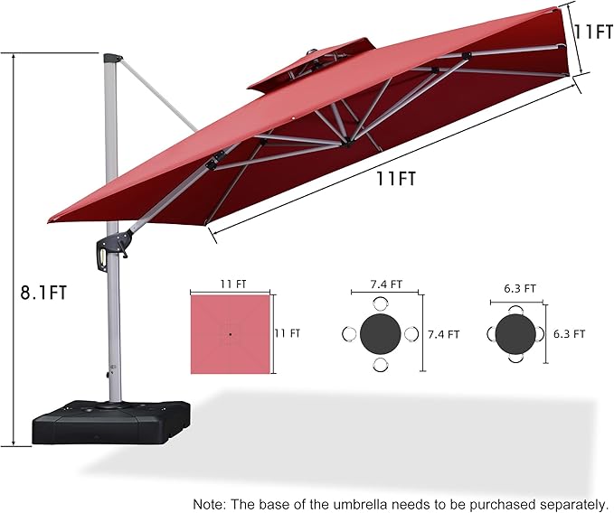 PURPLE LEAF Patio Umbrella 11 Feet Double Top Deluxe Square Offset Hanging Umbrella Outdoor Market Umbrella Garden Umbrella, Terra