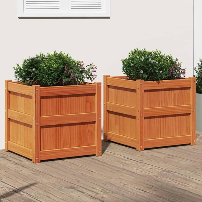 Garden Planters 2 pcs, Raised Flower Bed Standing Planter Garden beds Outdoor Gardening Box Suitable for Corridor Courtyard Nursery Orchard Wax Brown Solid Wood Pine