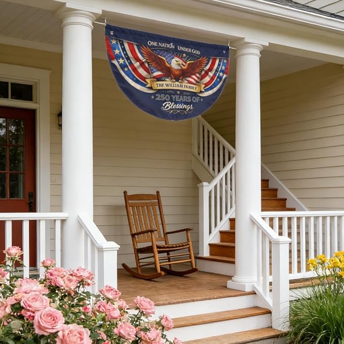 Personalized Patriotic Bunting Flag with Custom Family Name – 250 Years of Blessings USA Patriotic Bunting Banner 1776–2026 – 4th of July Americana Porch Decor, Outdoor American Flag Bunting
