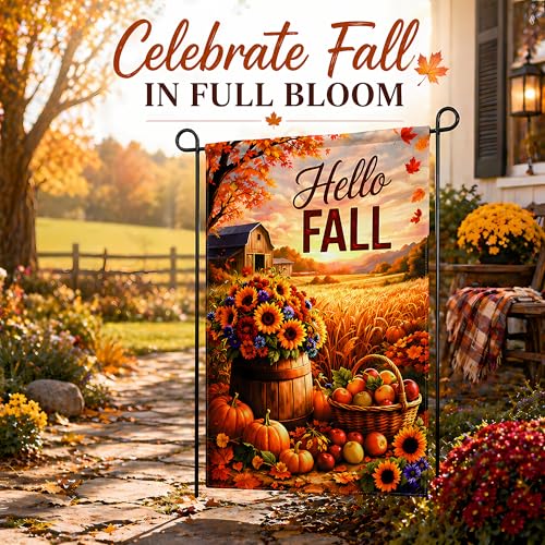 Fall Decor Hello Fall Garden Flag (Black)