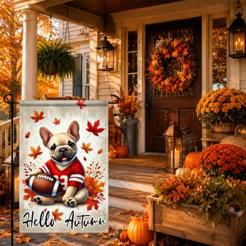 Fall Garden Flag 12x18 Inch Bulldog Football Hello Autumn Decor (Bulldog Football)