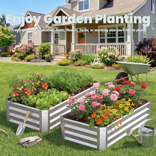 2Packs 4x2x1 FT Galvanized Raised Garden Beds Outdoor (Galvanized / 4×2×1 ft (2Packs))
