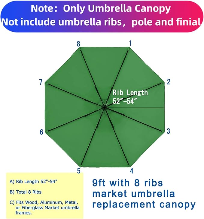 9ft Patio Umbrella Replacement Canopy Only,Outdoor Table Market Yard Umbrella Top for Outdoor Umbrella Canopy with 8 Ribs