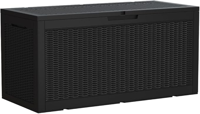 Devoko 95 Gallon Deck Box Large Resin Outdoor Storage Box, Waterproof and UV Resistant Lockable for Outdoor and Patio, Large Storage Cabinet for Patio Furniture, Garden Tools and Pool Supplies, Black