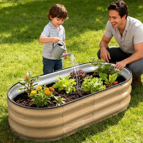 4x2x1FT Galvanized Raised Garden Beds (Natural Oak / 4x2x1ft)
