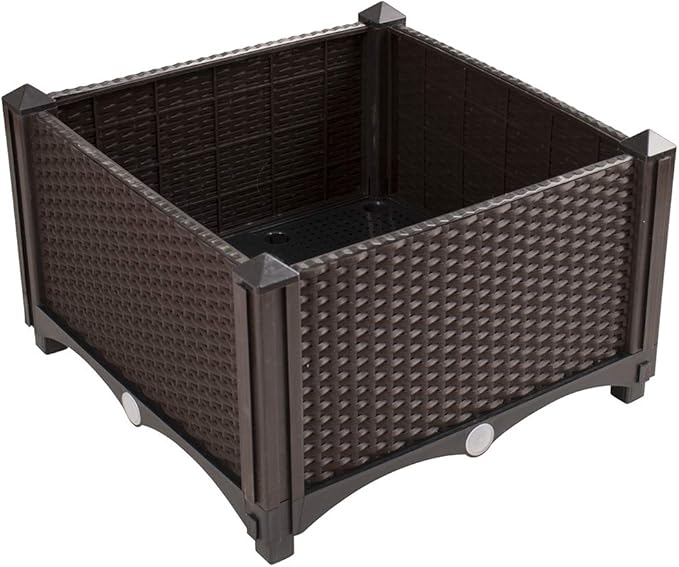 Modern Home Raised Planter Kit - Stackable Modular Flower/Garden Bed Kit - Stacking Brown/White Planter Sets for Home, Restaurant, Office, Garden (Brown, Set of 4)