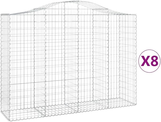 Rectangular Gabion Basket Set of 8, Silver Galvanized Iron, 78.7 x 19.7 x 63.0 in, Large Tough Outdoor Planter Boxes for Garden Walls, Noise Reduction