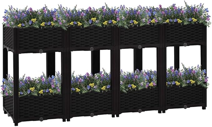 Raised Garden Bed 63"x15.7"x28" Black Polypropylene Planter Box Outdoor Raised Planter Elevated Garden Box for Flowers Vegetables Herbs, Sturdy Durable Design for Patio and Garden