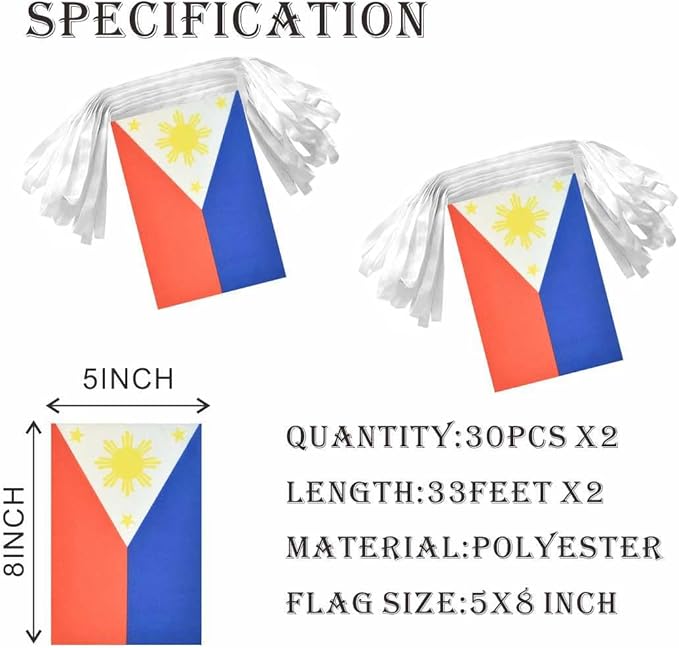 2 Pack Philippines Flag Banner String Small Mini 66 Feet 60 Pcs Philippine Hanging Flags Decoration