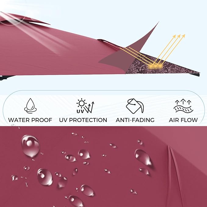 AECOJOY 10ft Solar LED Wall Mounted Outdoor Patio Umbrella, Rectangular Large Offset Cantilever Umbrellas with 180° Rotation Sun Canopy for Deck Pool Garden Backyard, Save Space, Red