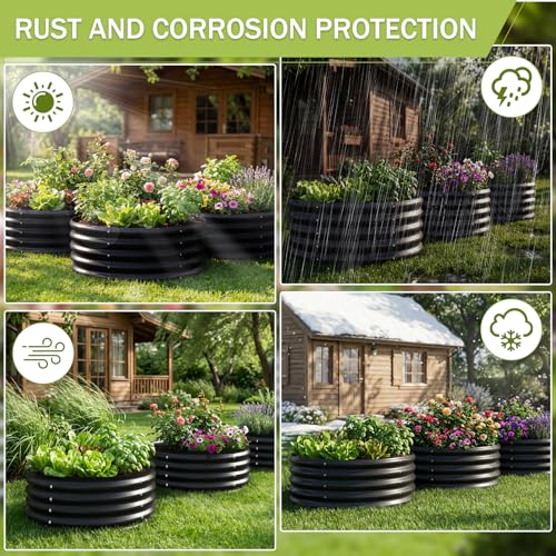 3 Pack 2x2x1 ft Round Galvanized Raised Garden Bed Kit Round Metal Flower Box Large Planter Raised Beds Outdoor Garden for Planting (Black / 2x2x1ft(3pack))