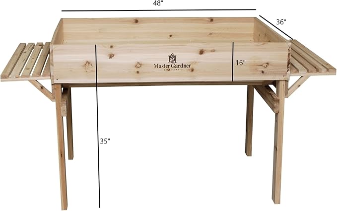 Garden Elements Elevated Garden Bed - 48" x 36" Raised Planter Box - Solid Hardwood Frame with Built-in Storage Shelf - Outdoor Growing for Vegetables, Herbs & Flowers