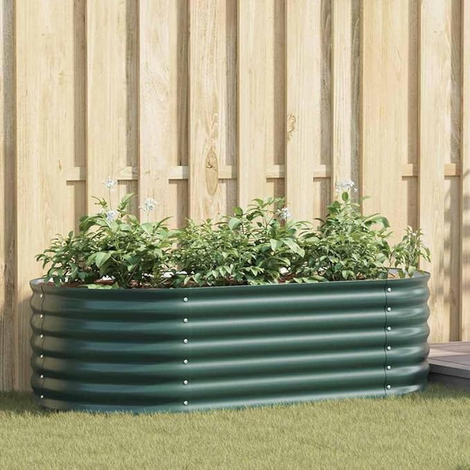 vidaXL Green Garden Raised Bed 63 x 31.5 x 17.3 in Made of Galvanized Steel with Modern Design for Outdoor Use Planter Container for Vegetable Flower Herb Gardening Patio