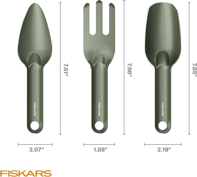Fiskars 3-Piece Cultivating Tool Set, Nesting Trowel, Soil Scoop & Cultivator for Indoor Gardening, Stainless Steel with Powder Coat Finish, Space Saving Design for Repotting Houseplants, Black