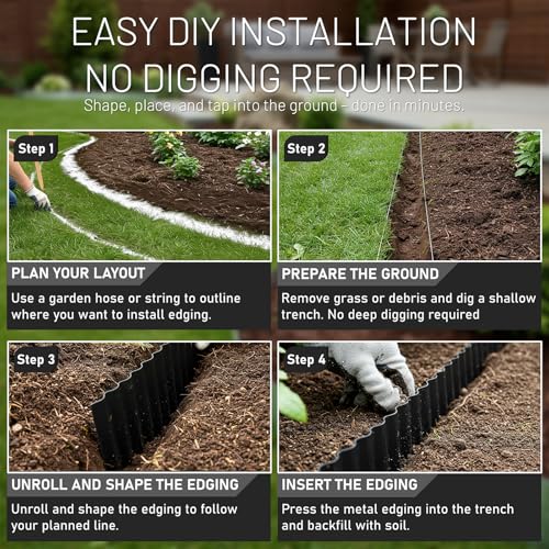 40FT x 8IN Flexible Corrugated Metal Garden Edging Roll (Black / 40FT × 8IN)