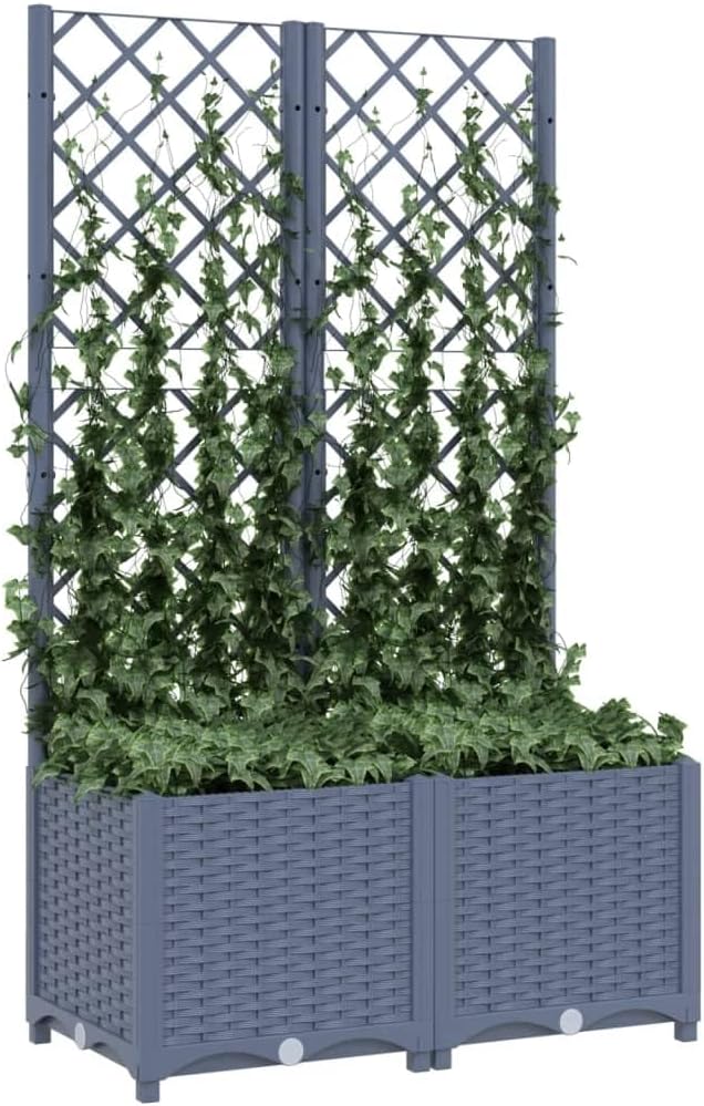 Raised Garden Planter with Trellis Blue Gray 31.5"x15.7"x53.5" PP Elevated Planter Box for Outdoor Gardening Flower and Vegetable Garden Raised Bed Outdoor Plant Stand