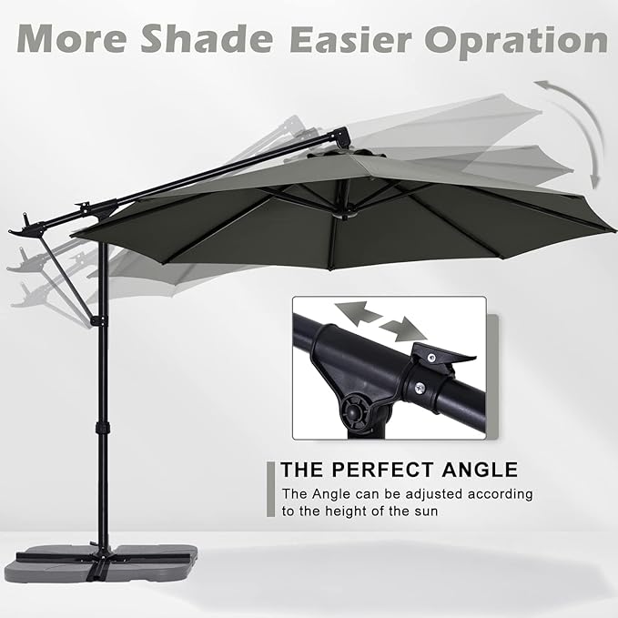 ABCCANOPY 10FT Cantilever Patio Umbrella with Base Stand, Offset Hanging Outdoor Umbrella, 360° Rotation & Tilt Adjustment, UV Protection, Fade Resistant Fabric for Pool, Deck, Garden, Backyard（Light Beige）