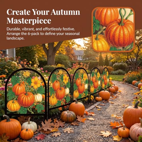 6 Pack Fall Pumpkin Decorative Garden Fence (Pumpkin)