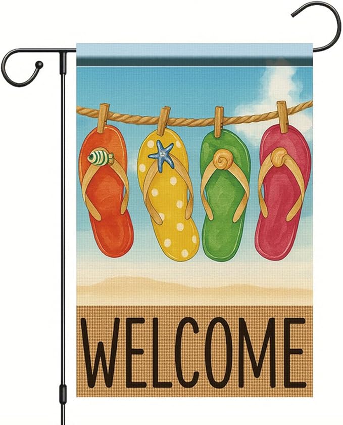 Summer Flip Flop Garden Flag 12x18 Inch Double Sided Outdoor Yard Banner Colorful Beach Sandal Design Welcome Sign for Pool Patio Porch Home Decoration
