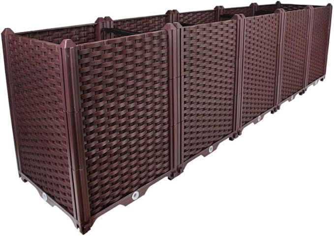 BAOYOUNI Rectangular Raised Garden Bed Kit Indoor Outdoor Plastic Planter Grow Box for Fresh Vegetables, Herbs, Flowers & Succulents, Brown, 76.77'' x 15.35'' x 20.47''