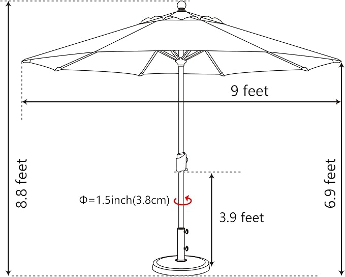 EliteShade USA 10-Year-Non-Fading 9Ft Market Umbrella Patio Umbrella Outdoor Table Umbrella with Ventilation, Burgundy