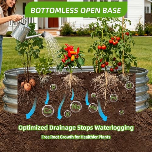 Galvanized Oval Raised Garden Bed (Galvanized Bright Silver / 4×2×1FT (2-pack）)