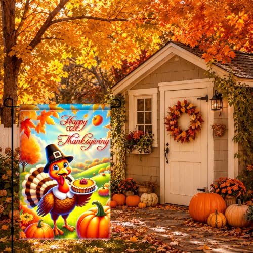 Happy Thanksgiving Turkey Garden Flag 12x18 Inch Fall Decor (Turkey)