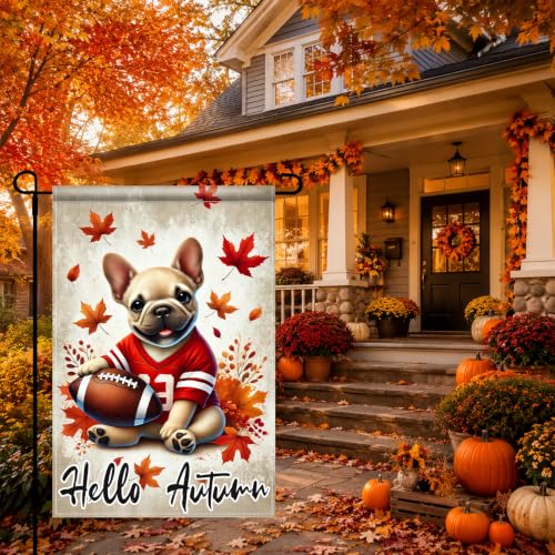 Fall Garden Flag 12x18 Inch Bulldog Football Hello Autumn Decor (Bulldog Football)
