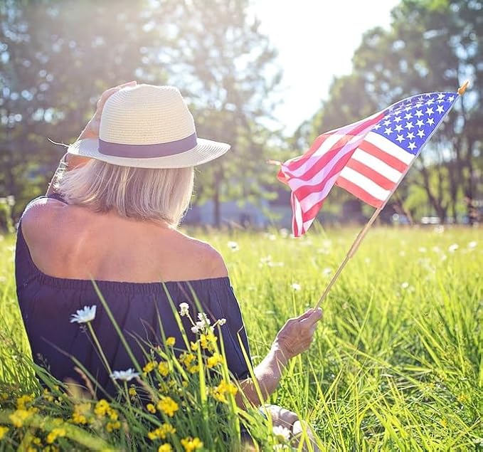 50 Pcs 12x18 Inch American Flags on Stick, American Flags, USA Stick Flag with Handheld and Grounded Multi-Purpose Flagpole, Design for Memorial Day, 4th of July, Veterans Day