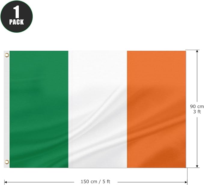 ASUNO Ireland Flag 3 × 5 Feet Polyester Irish National Banner with 2 Brass Grommets Double Side Vivid Color Fade Resistant for Outside Garden Lawn Patio