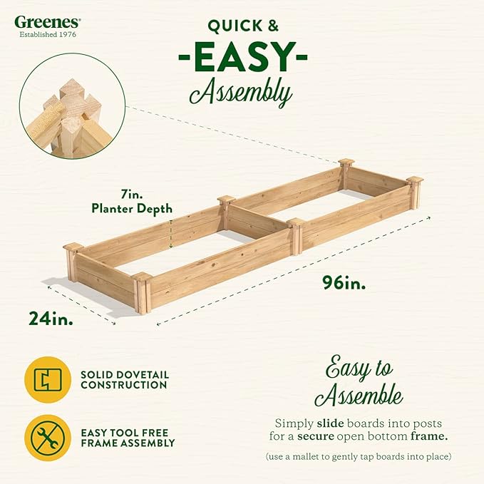Greenes Fence Premium Cedar Raised Garden Bed, 2' x 8' x 7" (3/4" Thick) (3-Pack) - Made in USA with North American Cedar