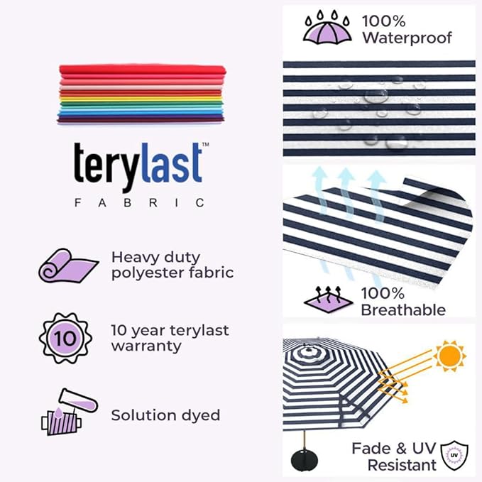 The Swilt 10 Feet Outdoor Umbrella With Terylast Zebra (Black/White Stripes) Polyester Fabric - Fiberglass Ribs, Auto-Tilt And Swivel Aluminum Frame Patio Umbrella For Deck, Garden, Pool - Black Pole