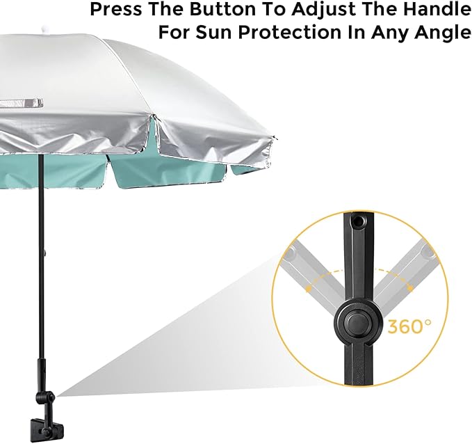 Prospo Beach Chair Umbrella with Universal Adjustable Clamp, UV Protection Sunshade Umbrella for Outdoor, Strollers, Wheelchairs, Patio Chairs, Bleacher, and Golf Carts