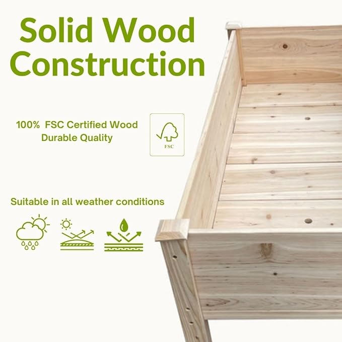 BTExpert 4ft Wooden Raised Garden Bed with Legs, 48x24x30in Elevated Planter Box Stand for Vegetable Flower Backyard, Patio, Balcony Large Wood Raised Beds Liner Outdoor - 30 in Height