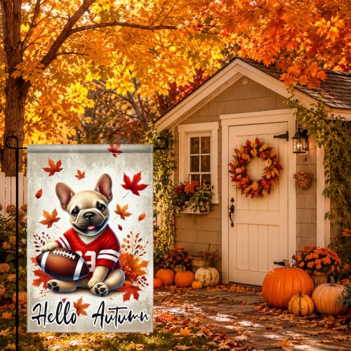 Fall Garden Flag 12x18 Inch Bulldog Football Hello Autumn Decor (Bulldog Football)