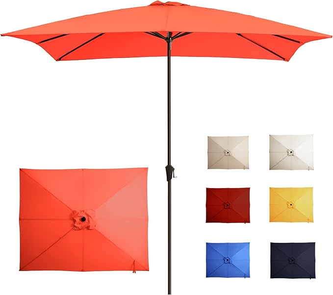 8x10FT Rectangular Patio Umbrella with Push Button Tilt & Crank Lift for Garden,UV Protection Outdoor Umbrella for Deck,Pool and Yard,Orange