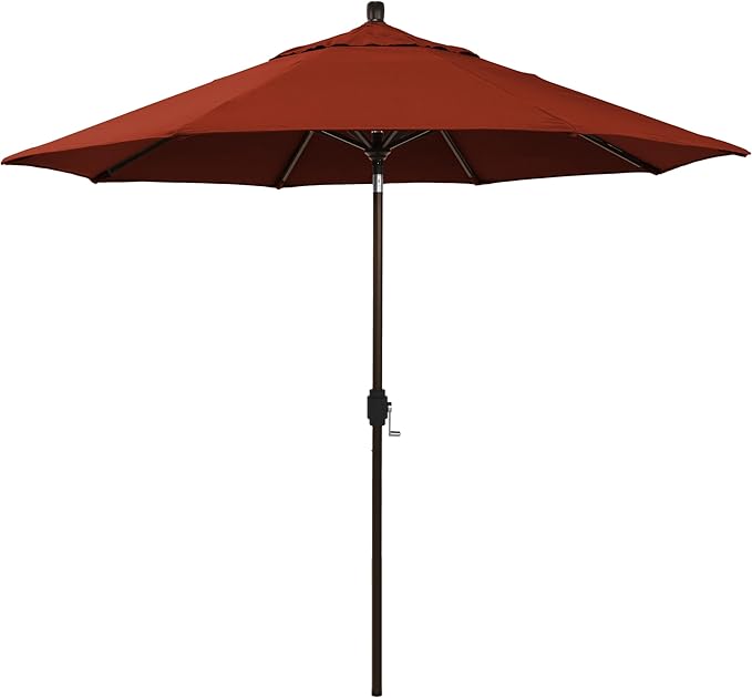 California Umbrella 12-Year-Non-Fading, 9Ft Premium Sunbrella Patio Umbrella, Hand-Crank, Button-Tilt, Bronze Frame, Terracotta Fabric