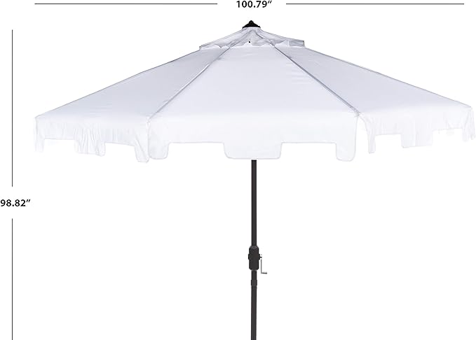 SAFAVIEH 9ft Outdoor Patio Umbrella, Round, Zimmerman Collection, Red & White Trim, Button Tilt, UV Resistant for Deck, Backyard, Poolside (PAT8000K)