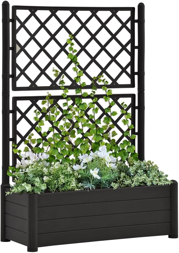 Garden Planter with Trellis,PP Planter with Trellis, Planter Box with Trellis, Raised Garden Bed Outdoor for Plants Hanging Flower Baskets, 39.4"x16.9"x55.9" Anthracite