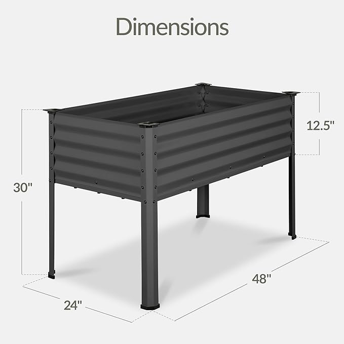 Best Choice Products 48x24x30in Galvanized Raised Garden Bed, Metal Elevated Planter Box, Vegetable Garden for Backyard, Patio, Balcony, 100% Non Toxic Materials - Charcoal